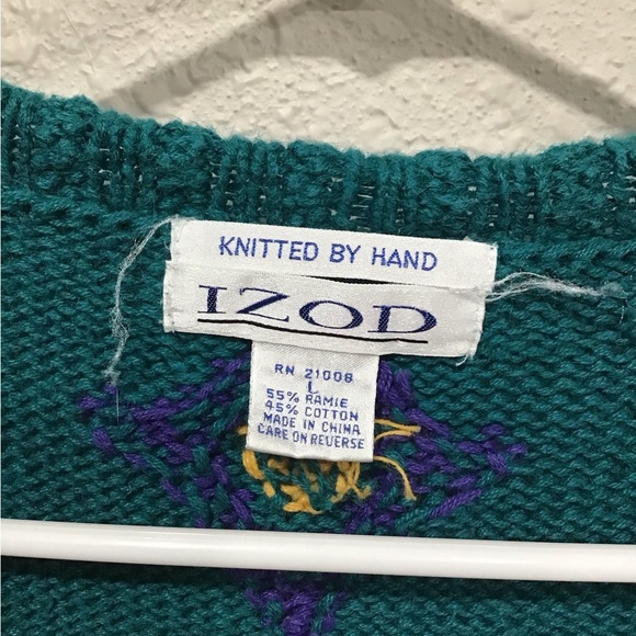 Vtg Izod Hand-Knitted Chunky Cardigan Sweater Women’s L Aztec Pattern Knitwear - Picture 2 of 5